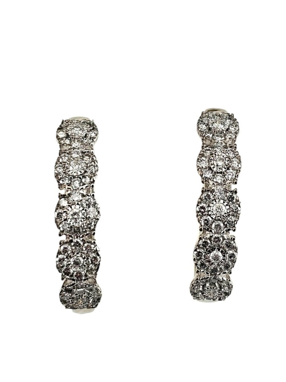 10K White Gold Diamond Cluster Hoop Earrings #25115